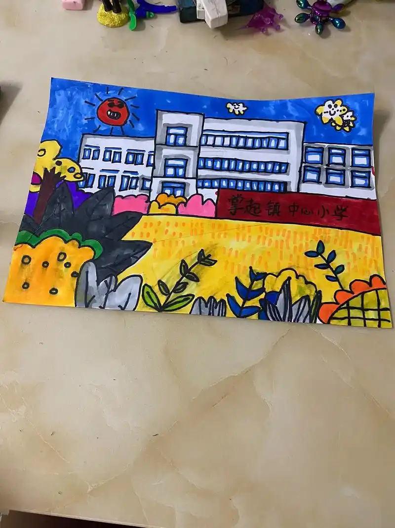 上小学第一次绘画,我的学校,我的朋友 - 抖音