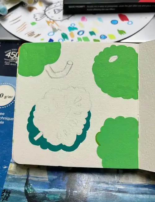 今天来分享一幅绿色调的水果画