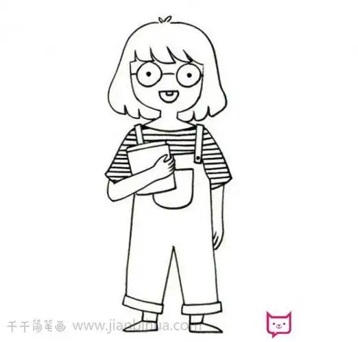 q版短发女孩全身简笔画