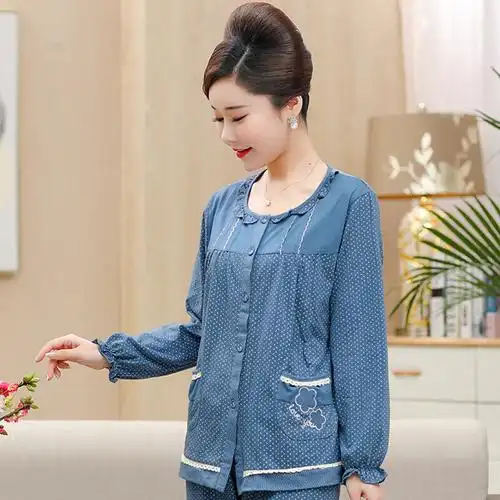 波迷娜bomina睡衣女春春季长袖休闲开衫老年人女士中老年妇女奶奶服