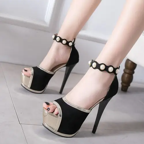 恨天高鞋子_恨天高性感女凉鞋细跟14cm超高跟防水台夜场走秀鞋钢管舞