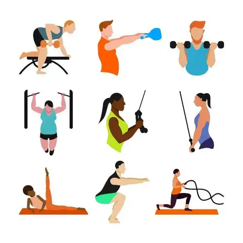 健身运动人物写实简约色块插画元素