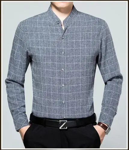 男士衬衫休闲商务立领长袖衬衣中年男装格子寸衫雅戈尔梦特娇同款