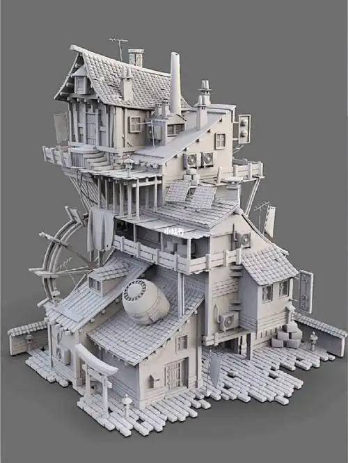 maya场景建模现代风格小楼