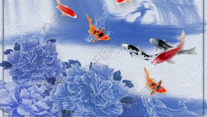 九鱼富贵图背景墙