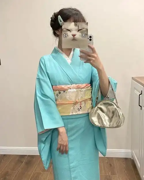 和服着付练习水色色无地金色小花带