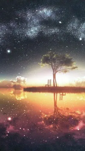 梦幻星空手绘插画,高清图片,手机壁纸