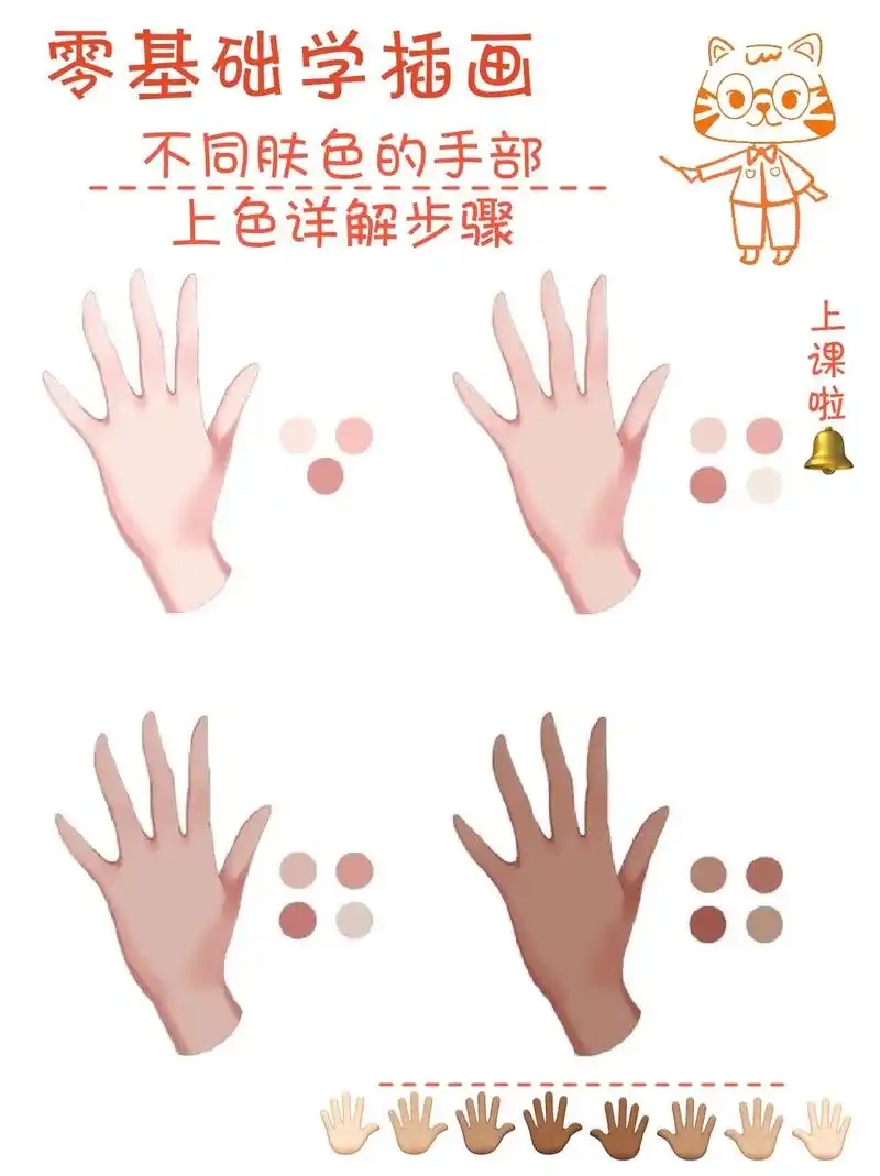 零基础学插画四种肤色手部上色过程