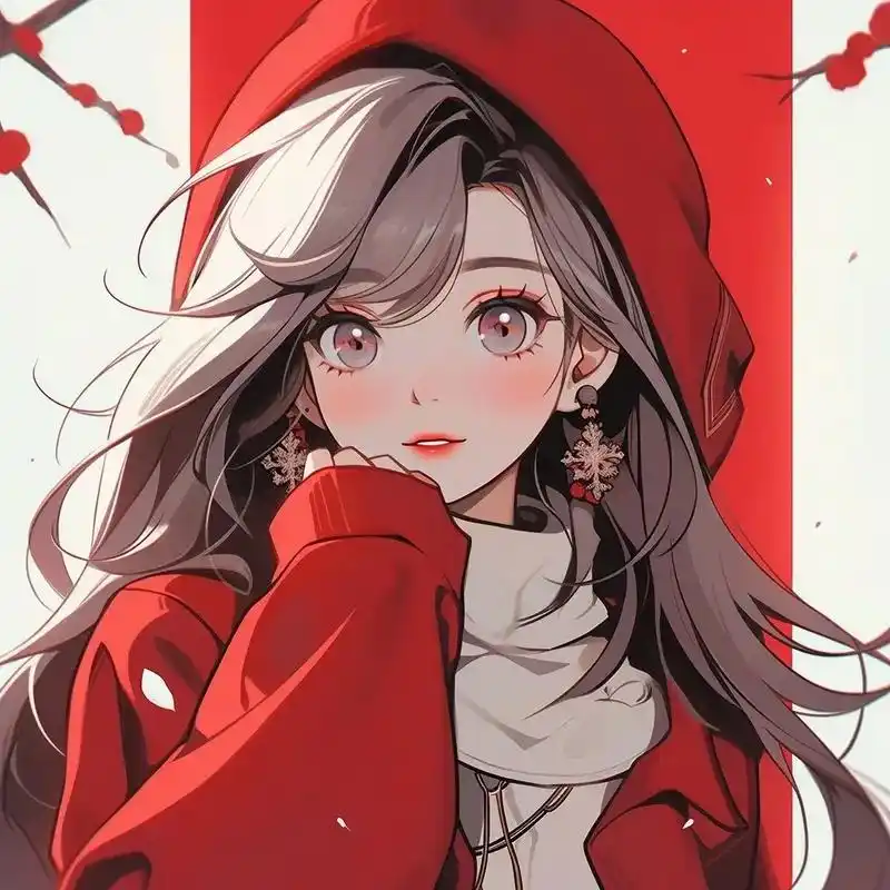 头像界二次元动漫女生红色新年头像.#头像 #动漫女头 #头像 - 抖音