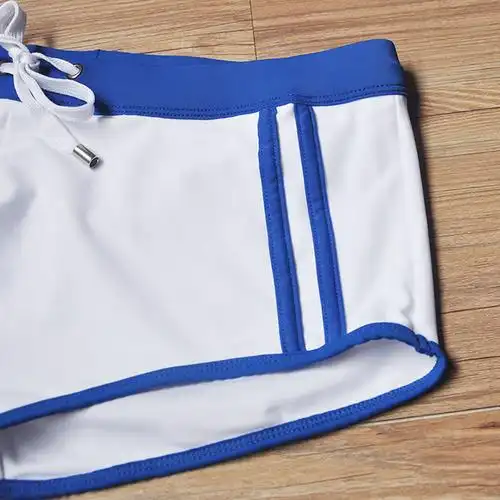 uxh 跨境男士白色平角泳裤时尚贴身性感白色游泳裤外贸四角泳裤男