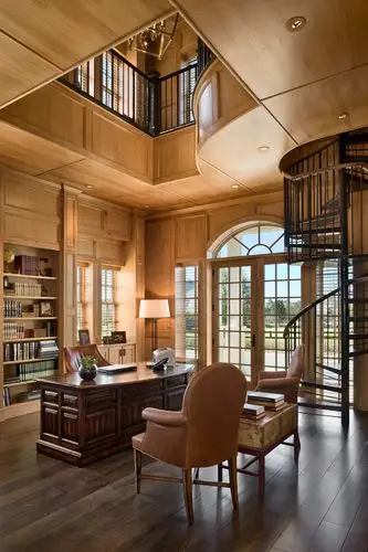 新古典别墅木结构奢华书房效果图