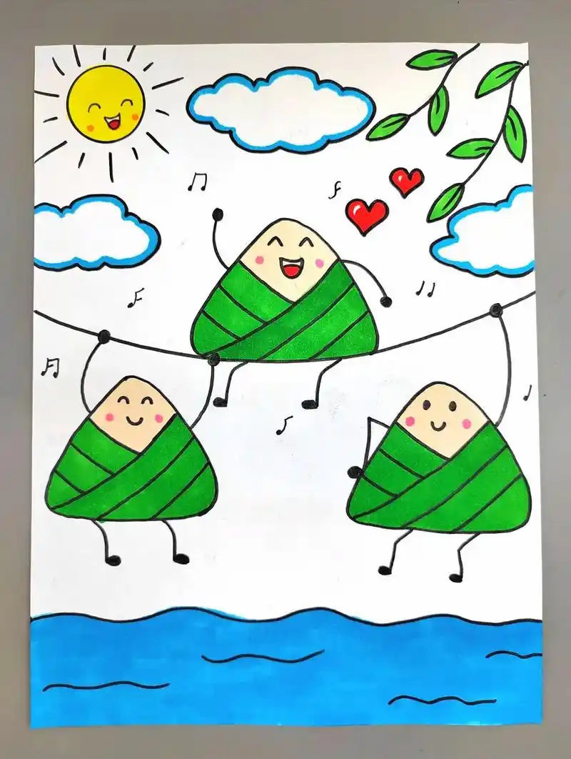 端午节主题画《快乐的小粽子》,简单好看,幼儿园小朋友也能学会 - 抖