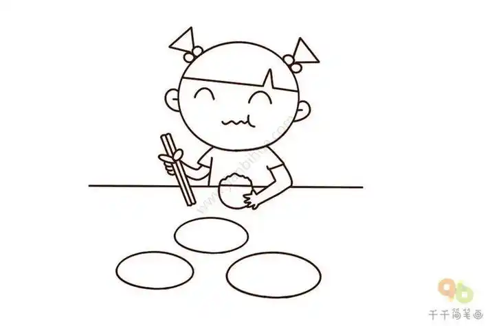 两个小朋友吃饭简笔画