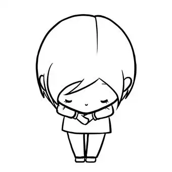 围裙女性短发鞠躬线描