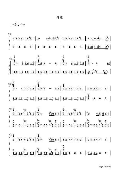 舞娘蔡依林c调流行钢琴简谱