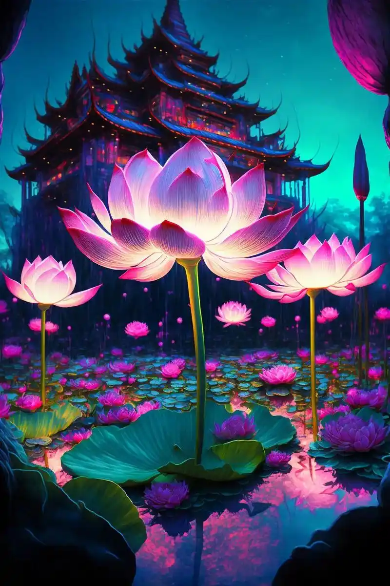 荷塘夜色.今日绘画作品:荷花,佛光普照,佛缘,2023试试这 - 抖音