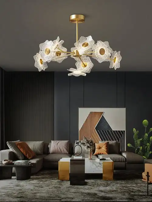 北欧轻奢客厅吊灯创意个性艺术荷花餐厅灯现代简约家用高端大厅灯