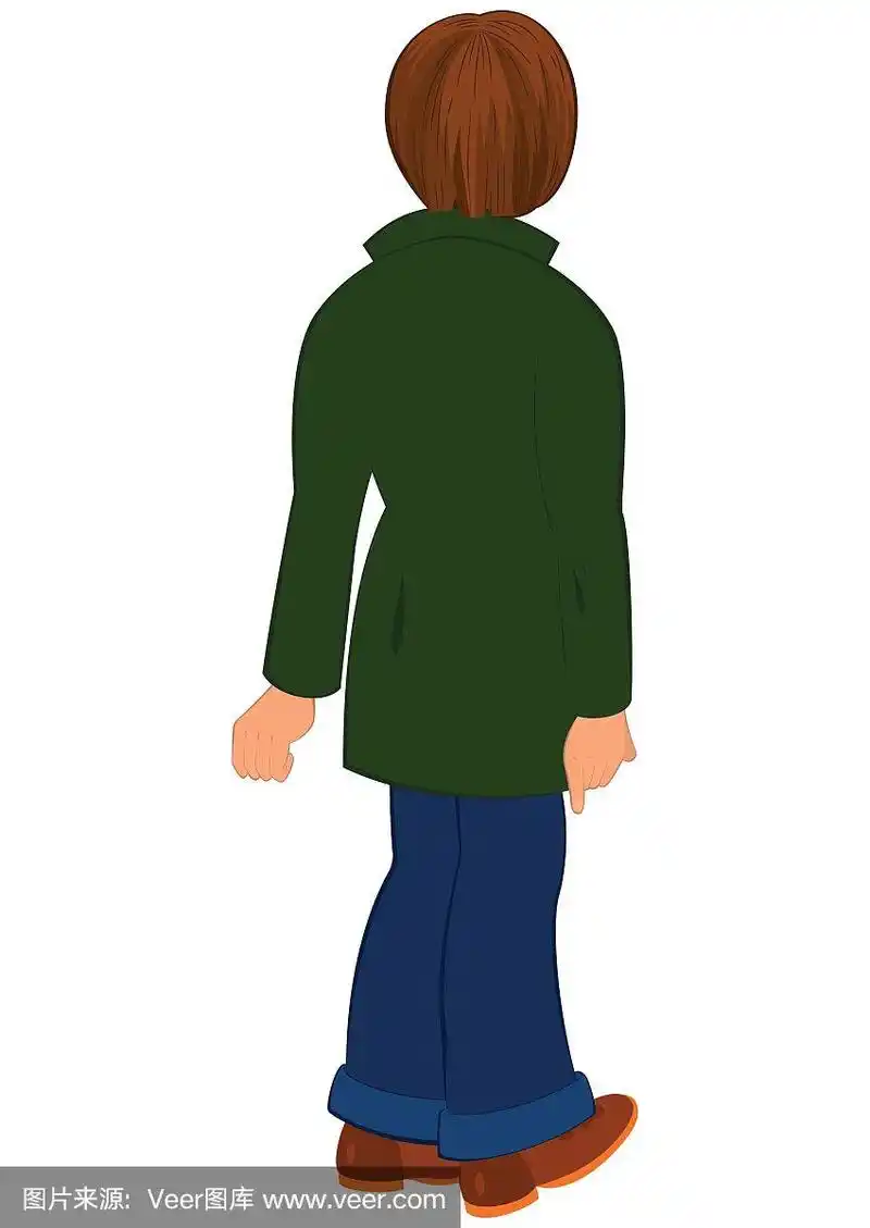 穿绿外套的卡通男人的背影