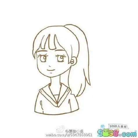 头像扎着马尾散步的小女孩简笔画步骤教程扎高马尾的女生简笔画图片