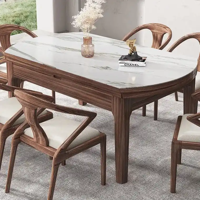 乌金木实木餐桌椅组合家用小户型中式现代简约可伸缩 - 抖音