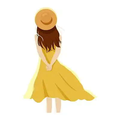 黄色手绘卡通小清新夏天女孩背影元素png素材