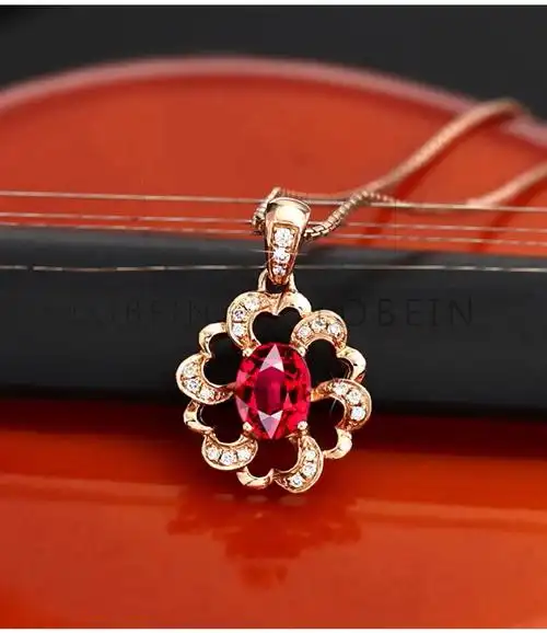 洛贝琳奢华款055克拉红碧玺吊坠女18k金镶嵌彩宝项链项坠送老婆妈妈
