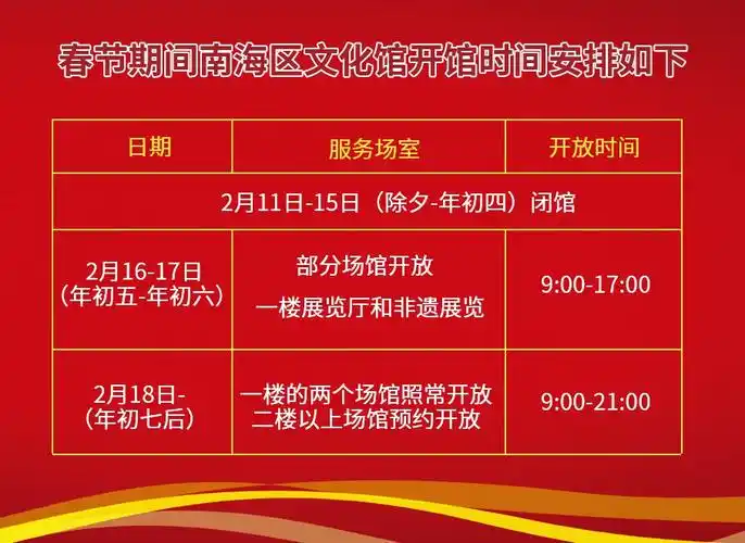 2020春节期间佛山南海区各场馆开放时间