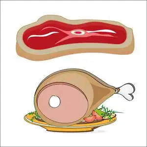 卡通肉牛排和小腿上一盘沙拉照片