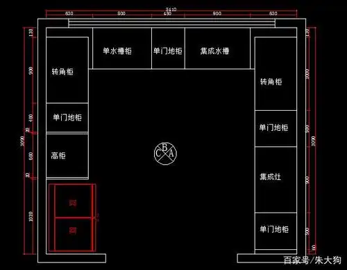 这是我的一个客户家的厨房平面布局图