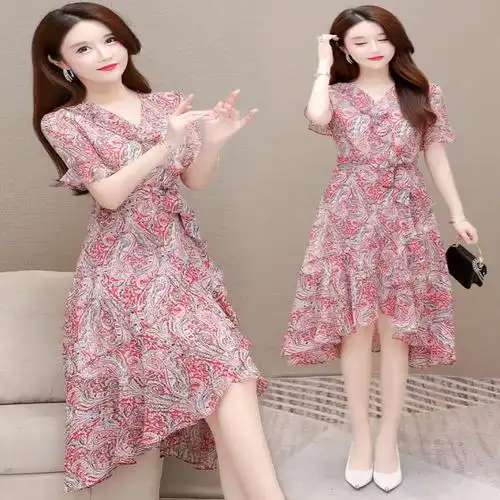 夏季雪纺碎花连衣裙女中长款2021年新款今年流行爆款减龄气质裙子