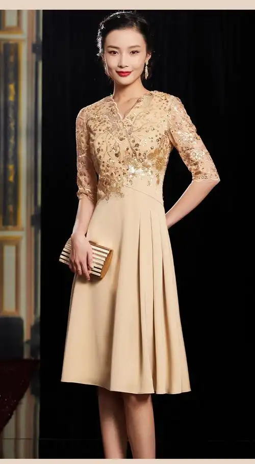 秉藜婚礼妈妈装高贵喜婆婆结婚宴旗袍香槟色嫁女儿新娘妈妈婚宴礼服