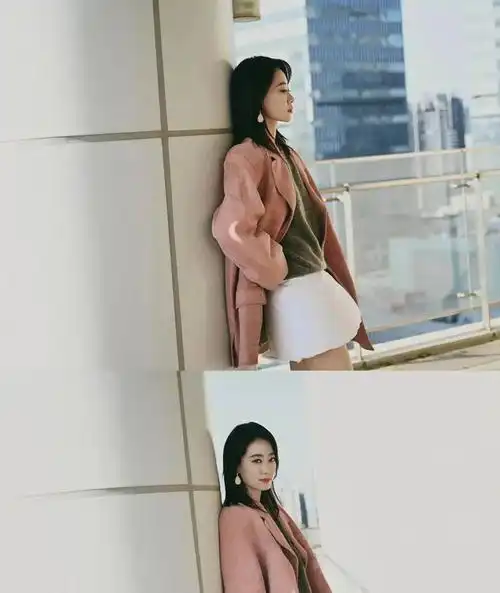 张小斐演戏好的穿搭博主皮粉色西装搭短裙腿长脸美颜值高