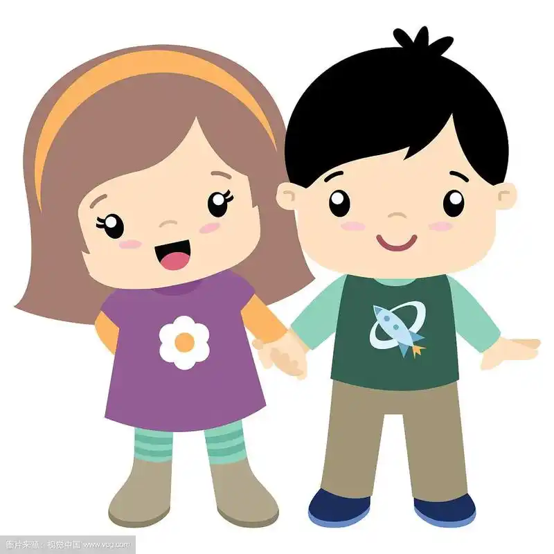 可爱的小女孩和小男孩平手牵着手
