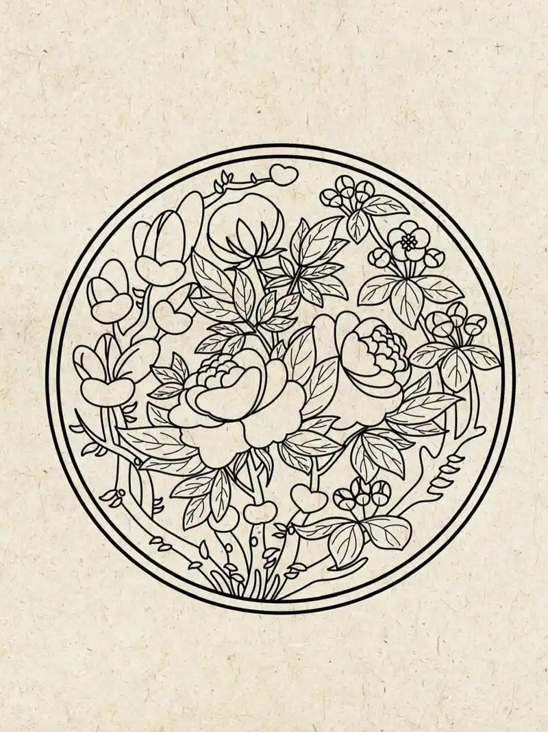 国风元素|花卉纹样 线稿练习  今天来幅简单的花卉图案 继续加油~坚持