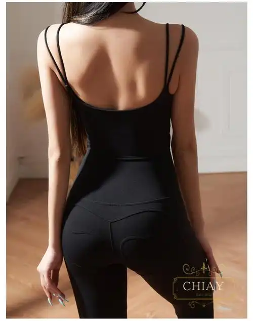 女夏季细带美背速干内衣女性感吊带健身文胸裸感瑜伽背心外穿黑色s