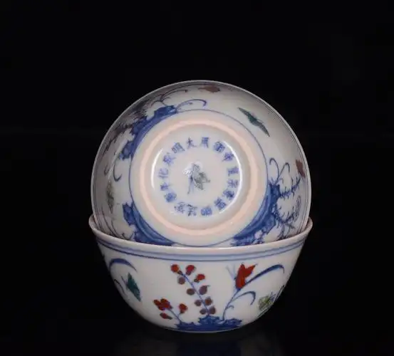 佚名红胎斗彩三秋杯一对