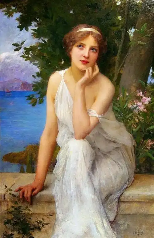 大师笔下的身穿白衣裙的优雅美丽女孩们艺术名画