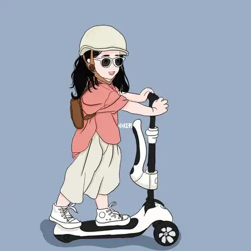 插画头像滑滑板的女汉子