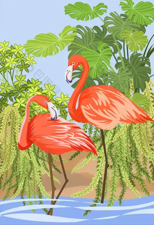 精美好看的ins风火烈鸟植物插画图片素材免费下载,本次作品主题是插画