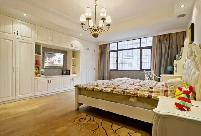 美式风格别墅卧室嵌入式电视装修效果