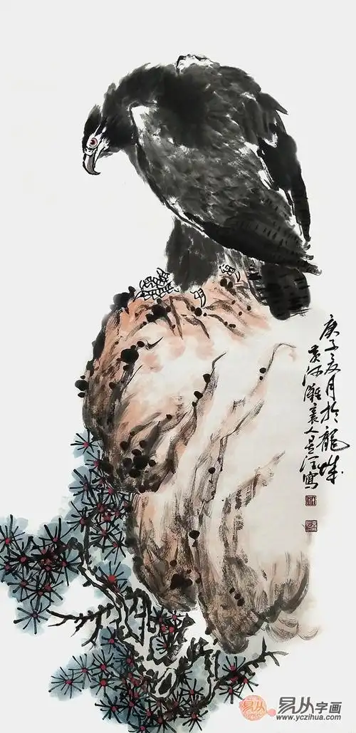 丁昱润老师写意雄鹰图《穷款》