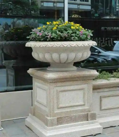 花盆大理石石头花坛庭院别墅雕塑制品石雕花黄锈石大理石制品