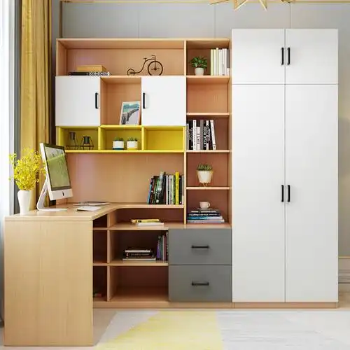 现代简约衣柜书柜转角书桌一体组合柜定制家用学生电脑桌