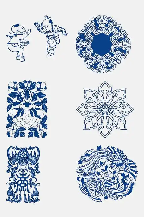 手绘创意唯美青花瓷图案花纹中国风免抠元素