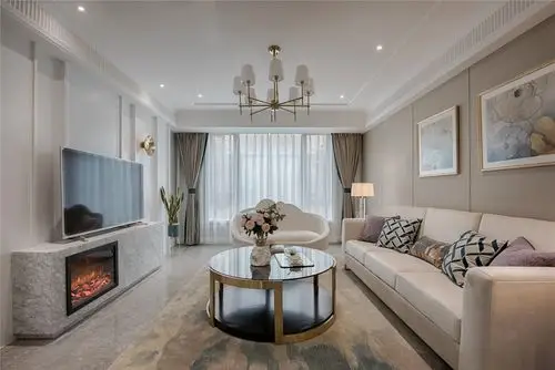 136㎡轻奢现代风客厅装修效果图