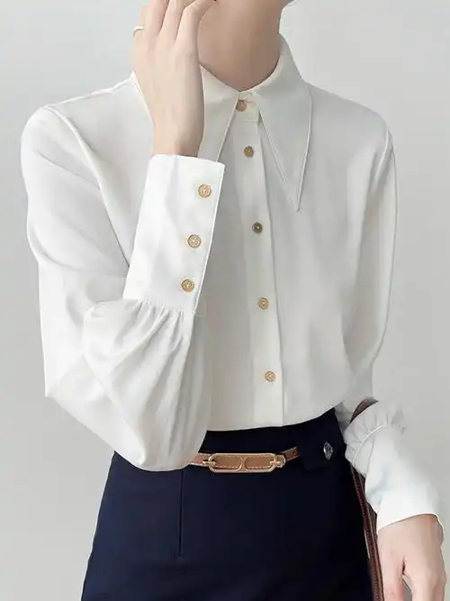 尖领白色雪纺衬衫女春季通勤职业正装衬衣时尚洋气面试上衣-阿里巴巴