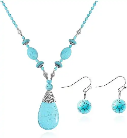 2 件绿松石项链耳环绿松石吊坠项链女士绿松石首饰套装, 其他, 其他