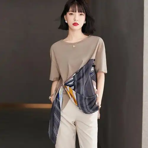 慵懒风个性t恤女装夏装2022夏季新款时尚设计感宽松体恤