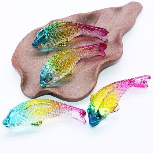 彩色透明石头漂亮玻璃宝石儿童礼物鱼缸石矿物水晶原石鲤鱼形摆件