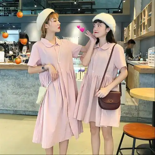 夏季不一样的闺蜜装裙子一长一短连衣裙姐妹套装女韩版学生原宿风